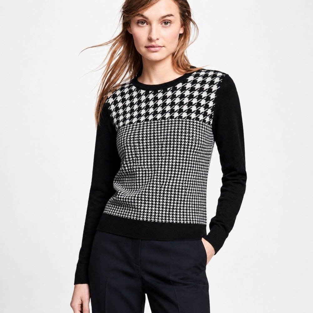 Brooks Brothers 346 Preppy Academic Houndstooth Sweater Medium
